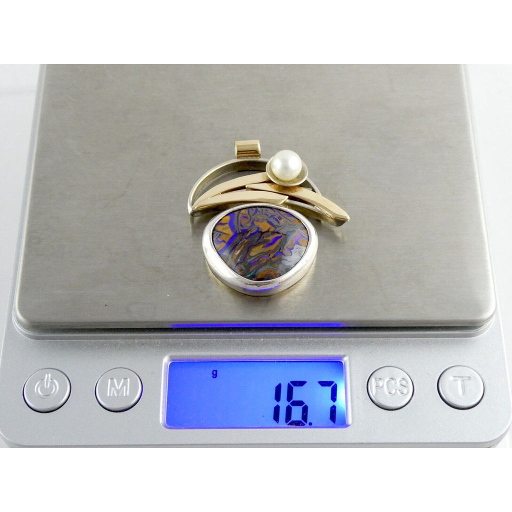 Lisa McCormick Sterling Silver 14k Gold Koroit Opal Pearl Pendant 16.7g 1.5 Inch