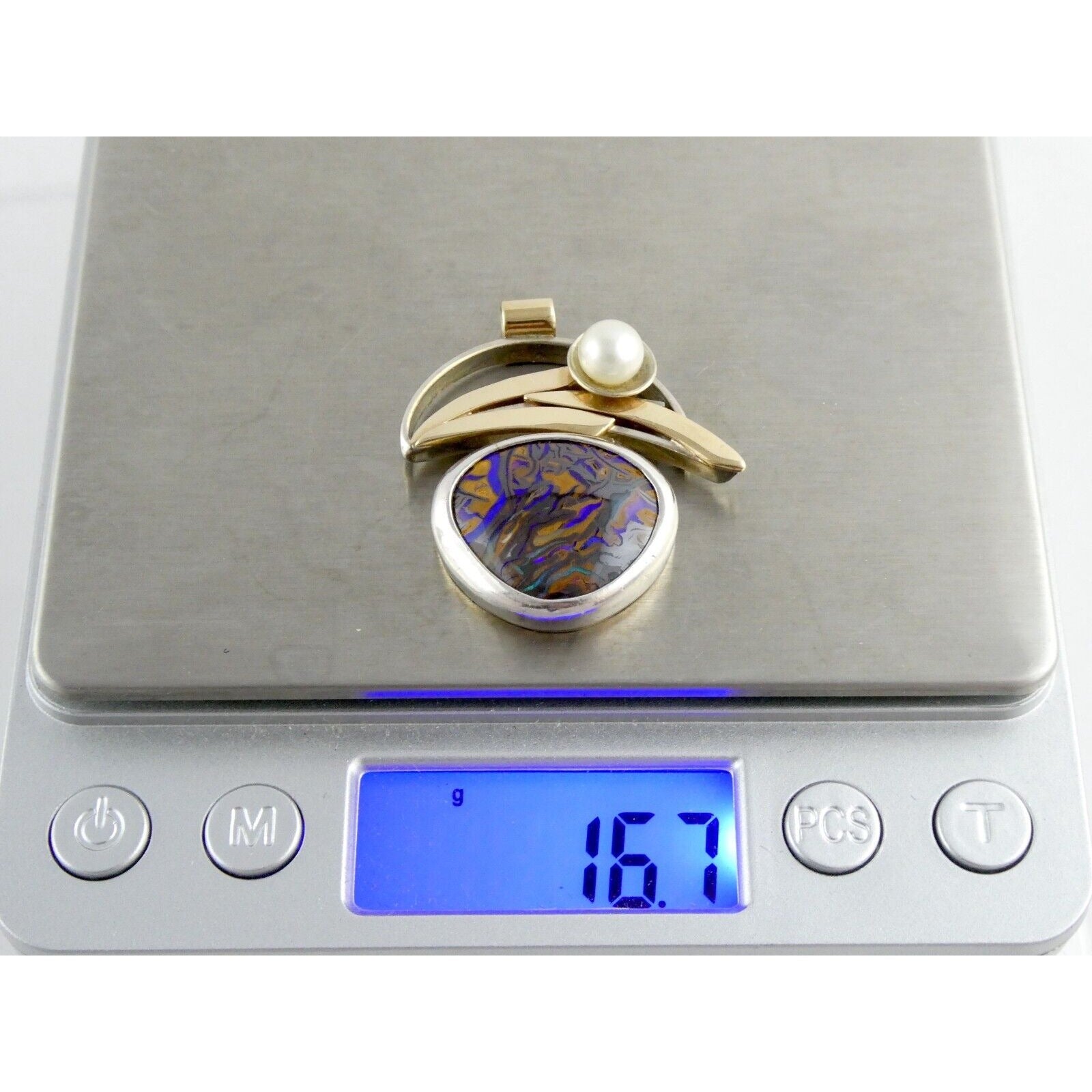 Lisa McCormick Sterling Silver 14k Gold Koroit Opal Pearl Pendant 16.7g 1.5 Inch