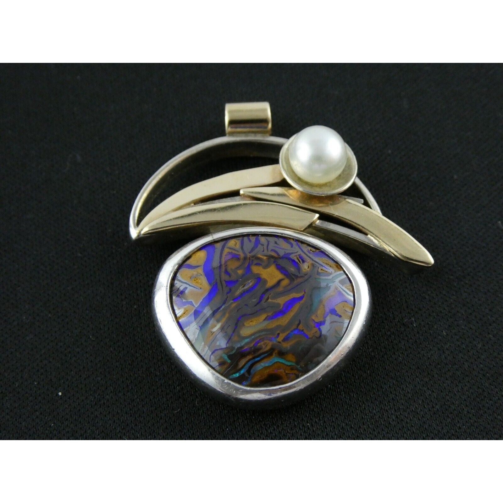 Lisa McCormick Sterling Silver 14k Gold Koroit Opal Pearl Pendant 16.7g 1.5 Inch