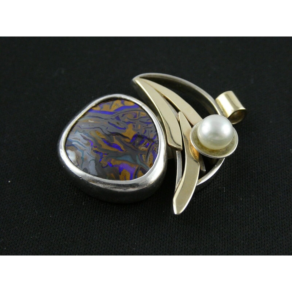 Lisa McCormick Sterling Silver 14k Gold Koroit Opal Pearl Pendant 16.7g 1.5 Inch