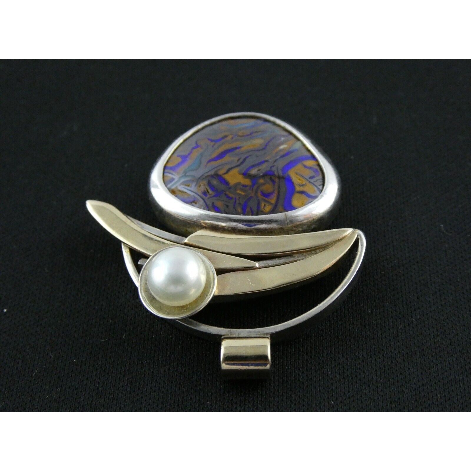 Lisa McCormick Sterling Silver 14k Gold Koroit Opal Pearl Pendant 16.7g 1.5 Inch