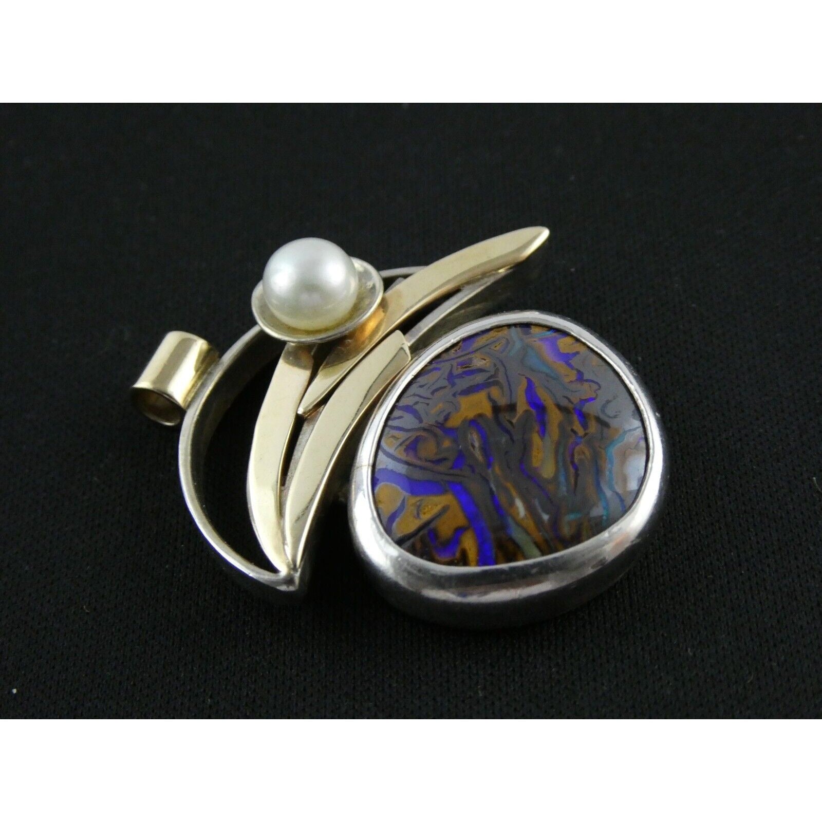 Lisa McCormick Sterling Silver 14k Gold Koroit Opal Pearl Pendant 16.7g 1.5 Inch