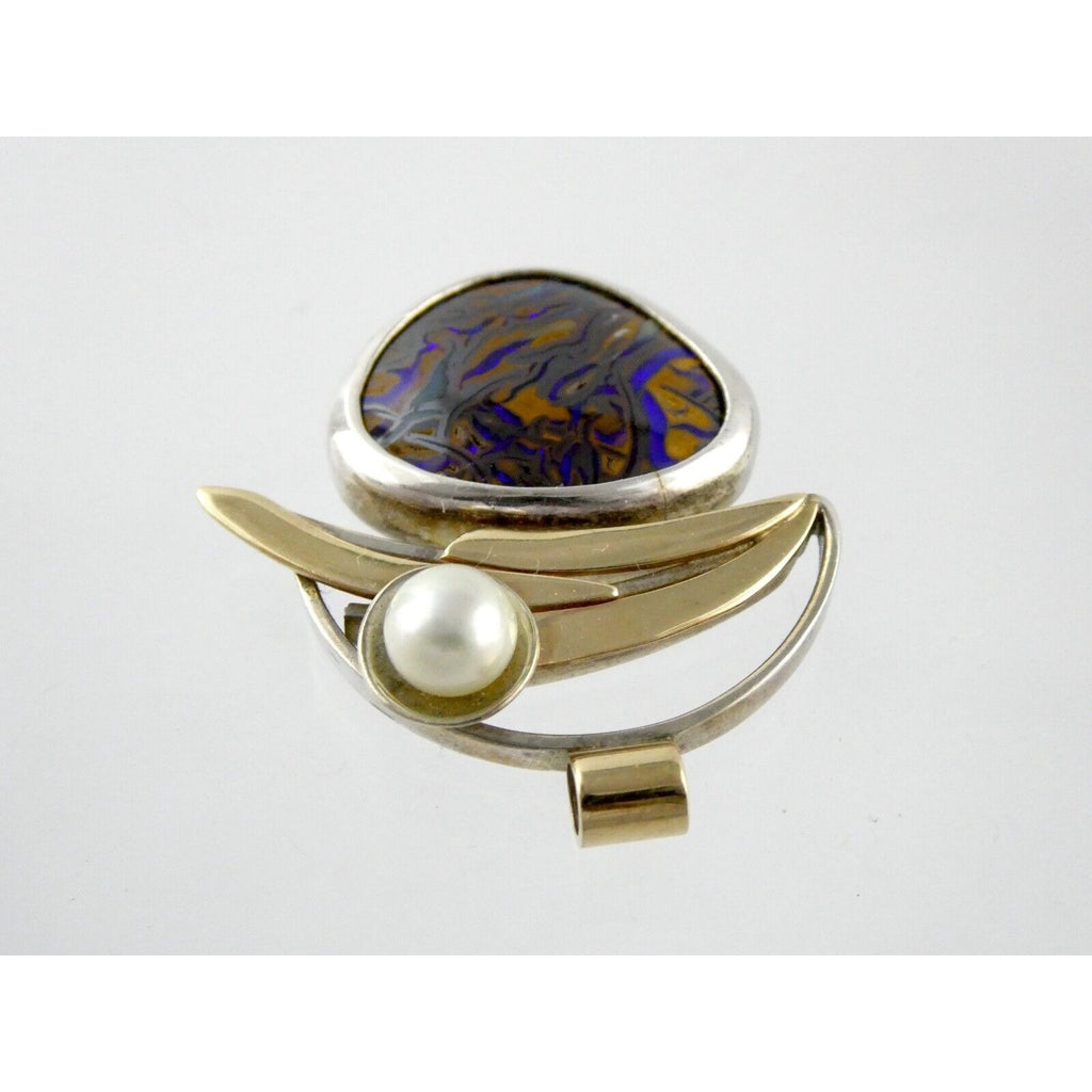 Lisa McCormick Sterling Silver 14k Gold Koroit Opal Pearl Pendant 16.7g 1.5 Inch