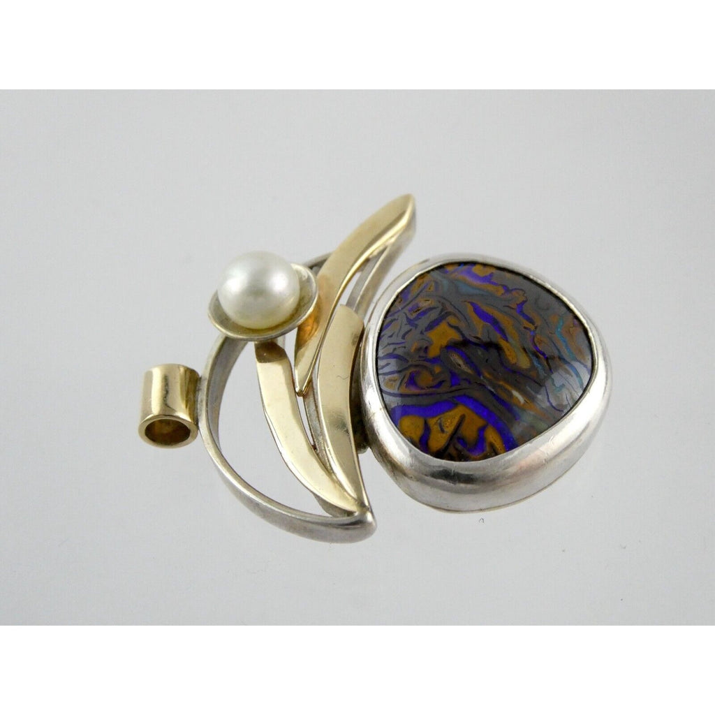 Lisa McCormick Sterling Silver 14k Gold Koroit Opal Pearl Pendant 16.7g 1.5 Inch