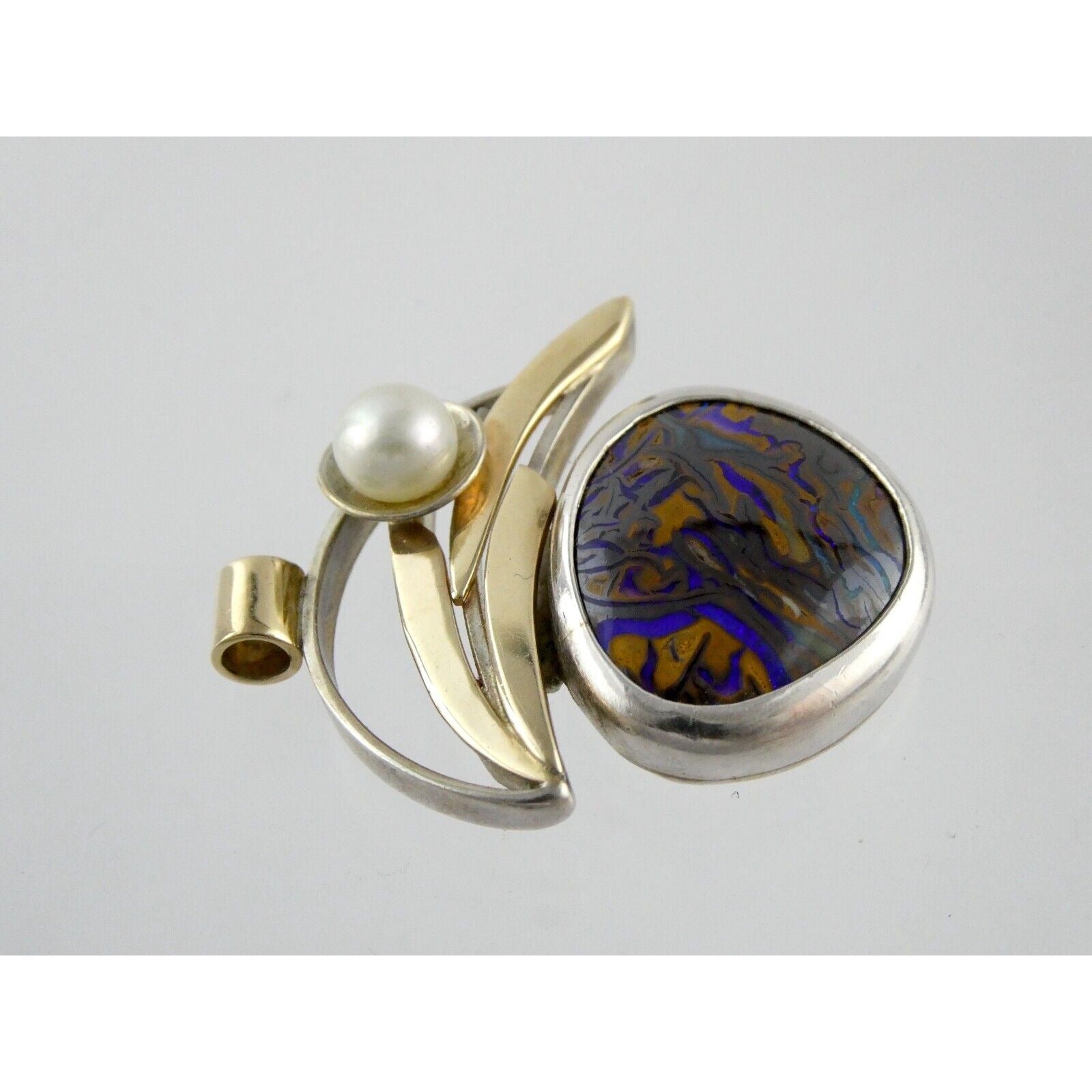 Lisa McCormick Sterling Silver 14k Gold Koroit Opal Pearl Pendant 16.7g 1.5 Inch