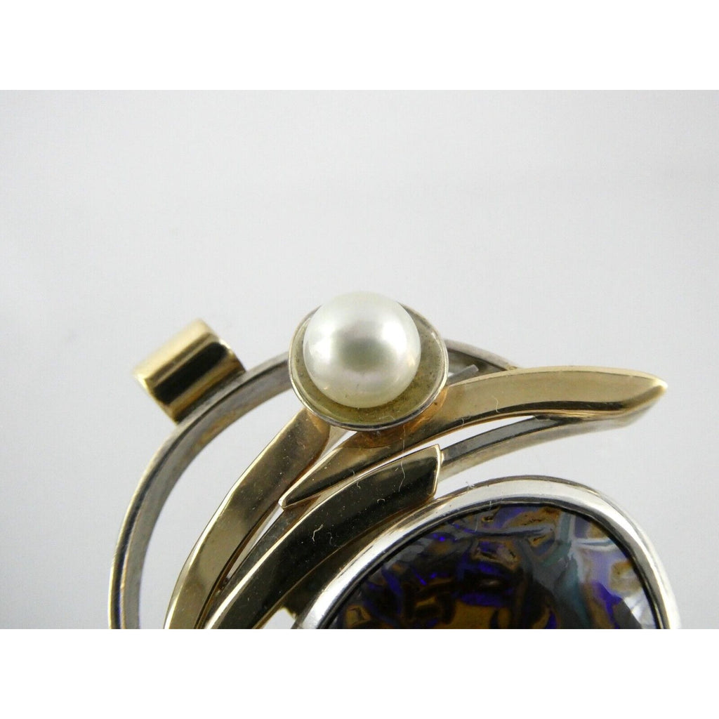 Lisa McCormick Sterling Silver 14k Gold Koroit Opal Pearl Pendant 16.7g 1.5 Inch