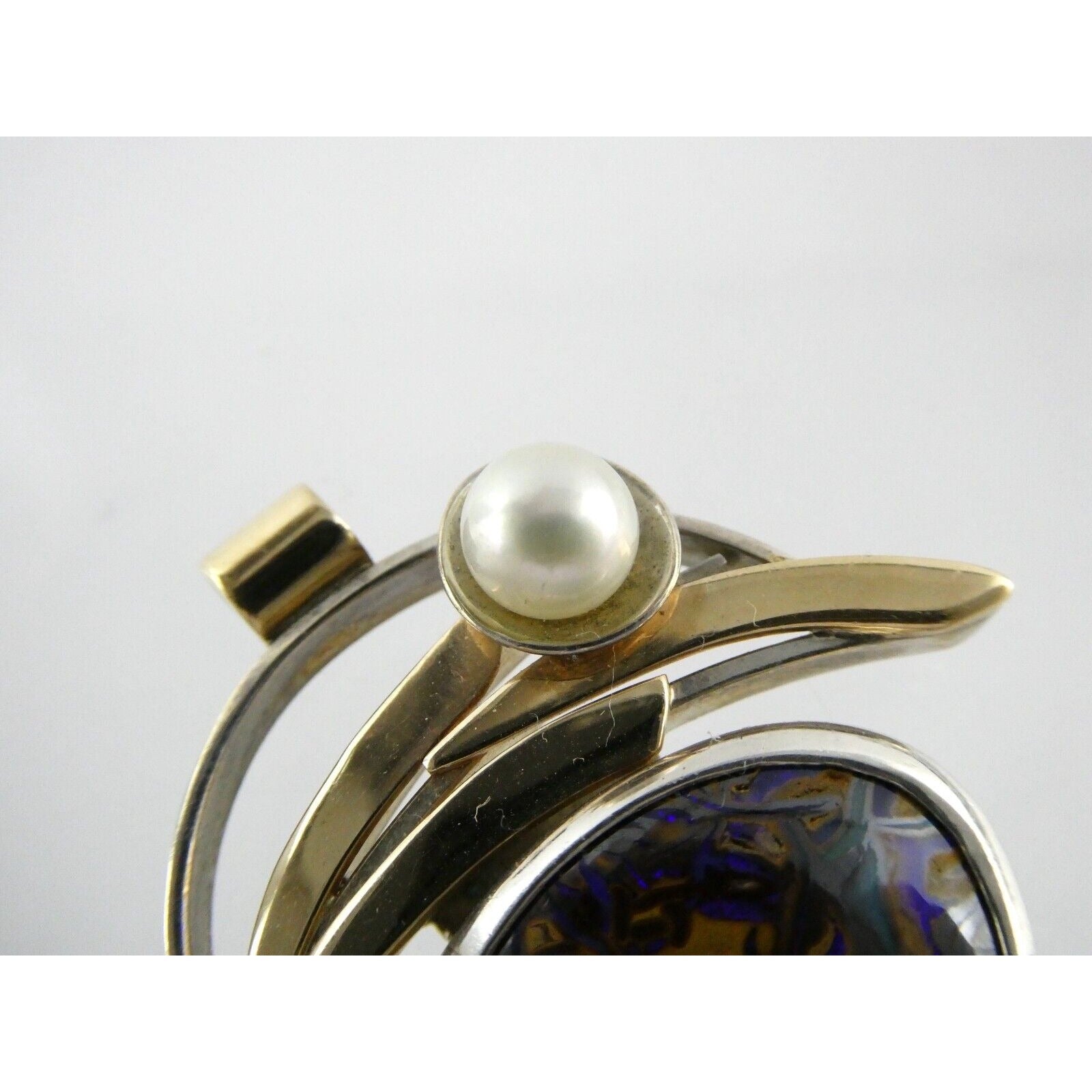 Lisa McCormick Sterling Silver 14k Gold Koroit Opal Pearl Pendant 16.7g 1.5 Inch